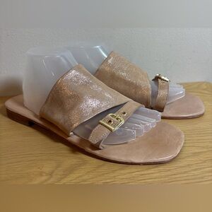 FREE PEOPLE Rose Gold  Mila Sandals Leather Slip On Sandals Sz 11 Minimalist